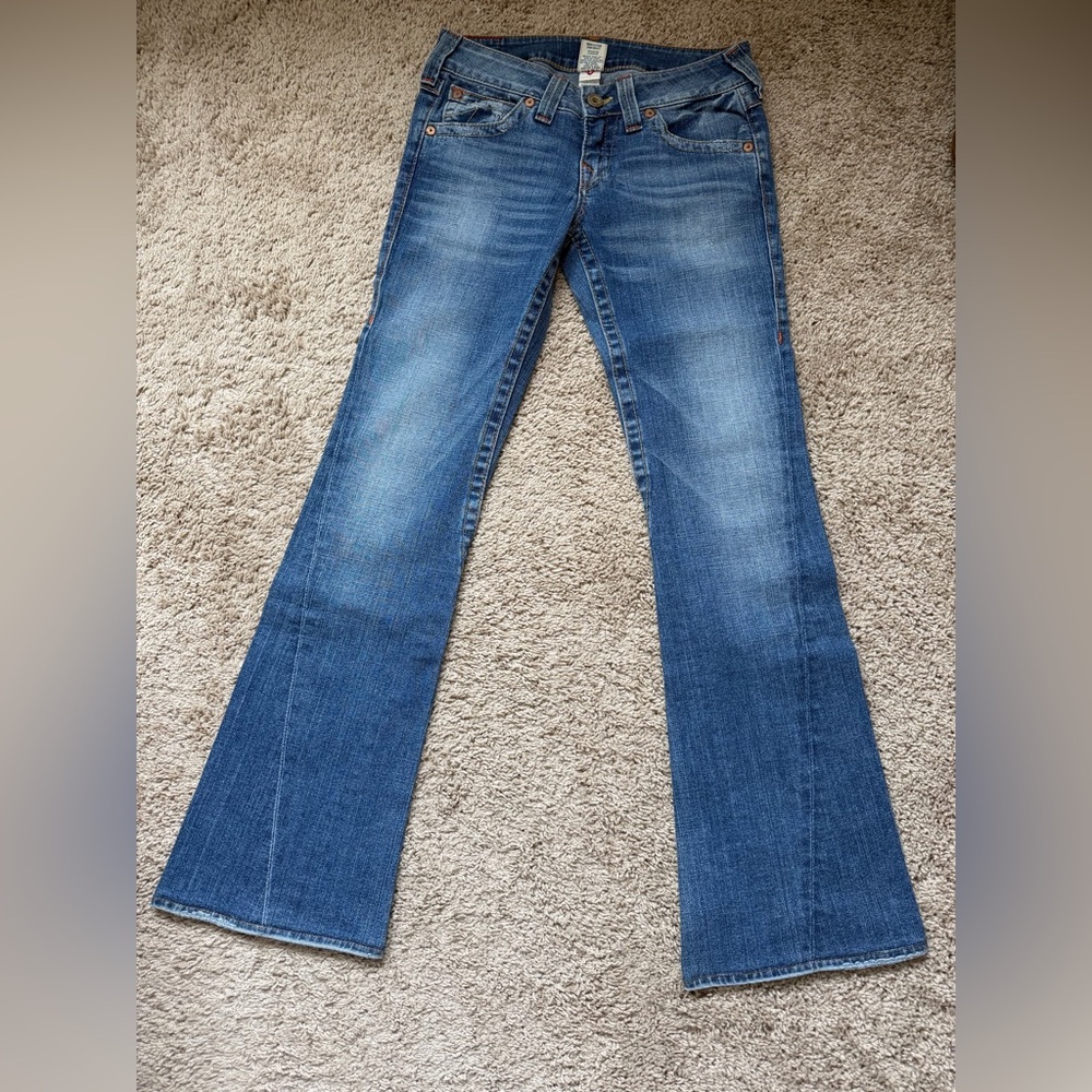True Religion Blue Flare Jeans with Subtle Fading